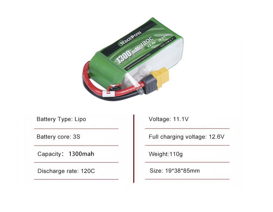 FPV drone battery 3S 1300mah 120C with XT60 plug