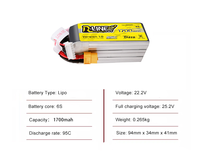 Tattu FPV drone battery 850mAh 6S 150C 22.2V  With XT60 Plug