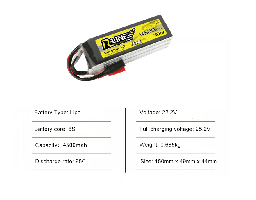 Tattu FPV drone battery 4500mAh 6S 95C 22.2V  With XT60 Plug