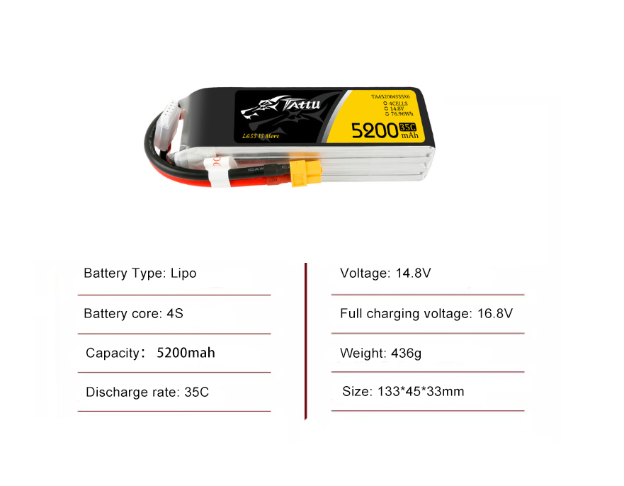 Tattu FPV drone battery 5200mAh 4S 35C 14.8V With XT60 Plug