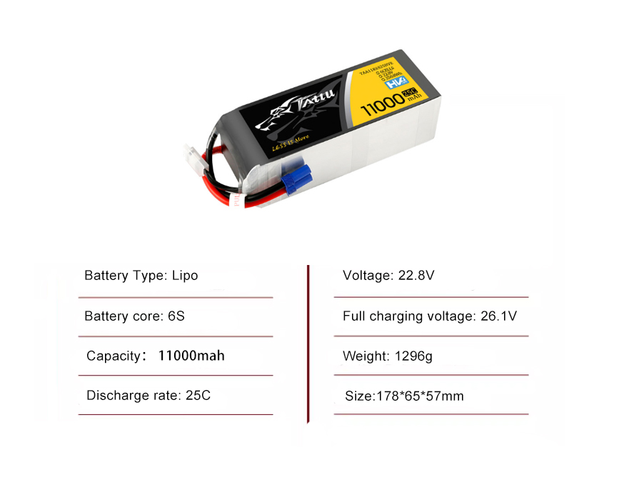 Tattu Drone Battery 6S 11000mAh 25C 22.8V with EC5 Plug