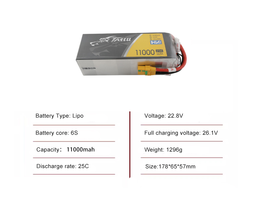 Tattu Drone Battery 6S 11000mAh 25C 22.8V with XT90-S Plug