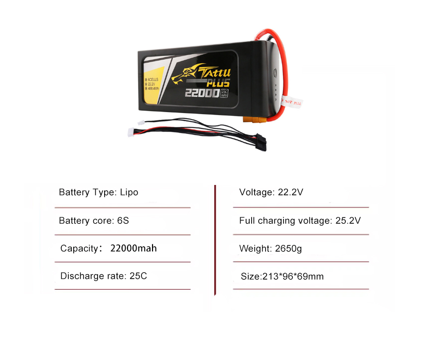 Tattu Drone Battery 6S 22000mAh 25C 22.2V with XT90-S Plug