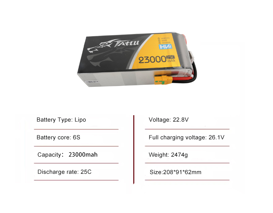 Tattu Drone Battery 6S 23000mAh 25C 22.8V with XT90-S Plug